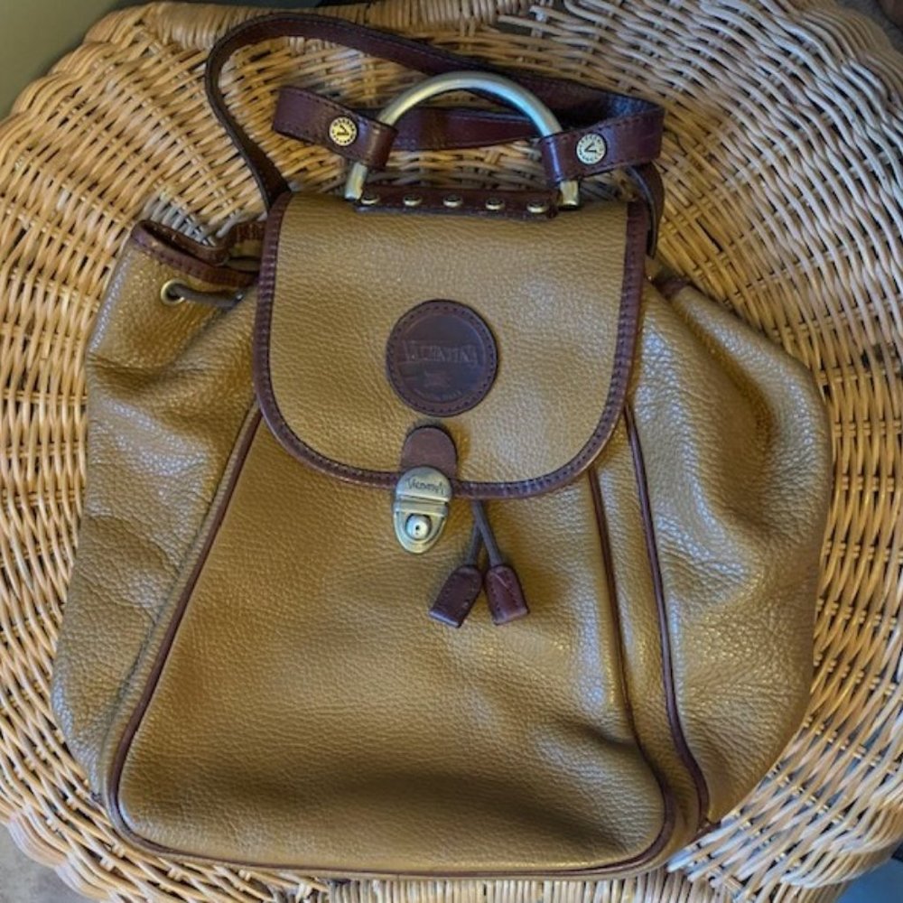 Valentina Italian Genuine Pebbled Brown Leather Drawstring Backpack